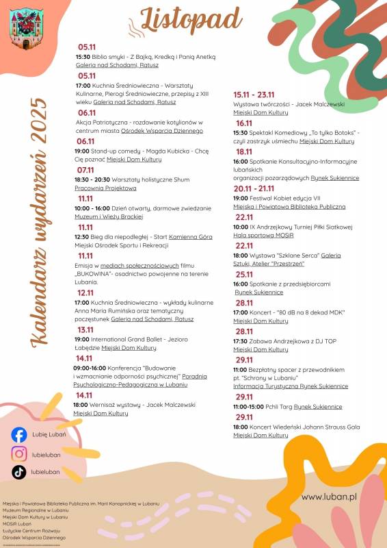 Kalendarz wydarzeń miesięczny listopad 2025