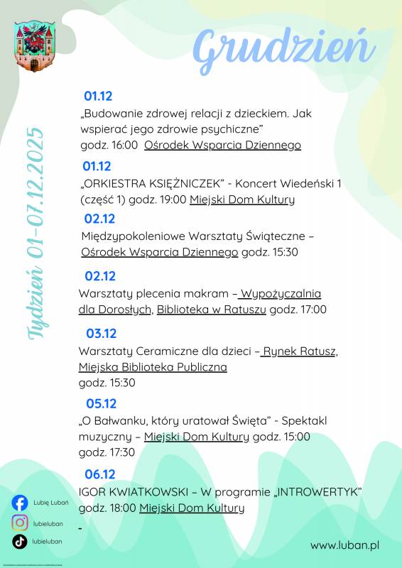 Kalendarz wydarzeń tygodniowy grudzień 2025